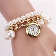 Women Faux Pearl Rhinestone Chain Bracelet Watch