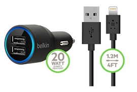 מכשיר הטענה לרכב + כבל הטענה מקורי (2) Belkin 